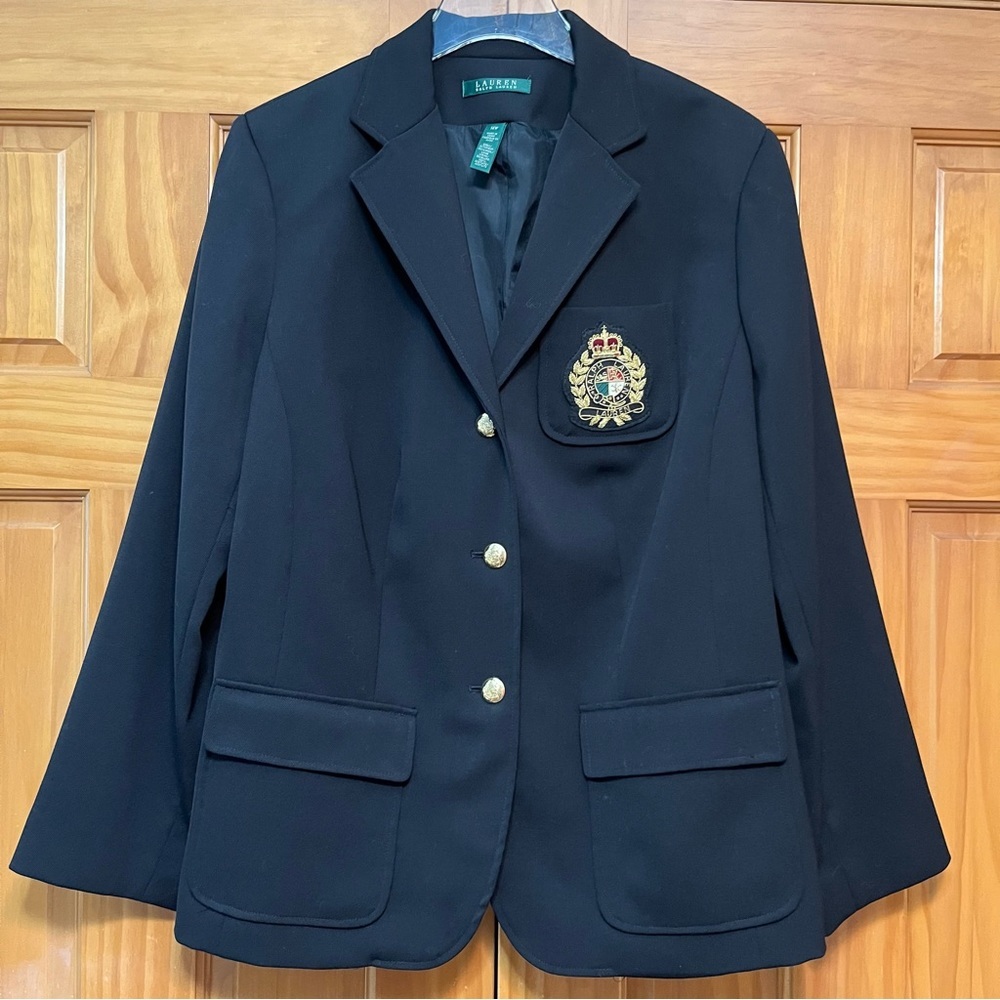 Lauren Ralph Lauren Black Logo Blazer 100% Wool Size 14W